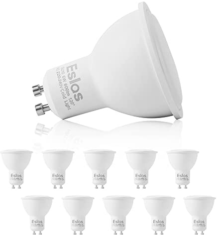 Eslas GU10 LED Lampe Kaltesweiß 6000K, 6W 600 Lumen LED Leuchtmittel,Ersatz für 60W Halogenlampen, Nicht-Dimmbar,120 Grad Abstrahlwinkel, 10er-Pack