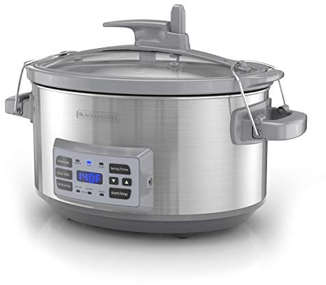 BLACK+DECKER 7-Quart Digital Slow Cooker, SCD7007SSD, Temperature Probe, Sous-Vide, Locking Lid, Removable Stoneware Crock