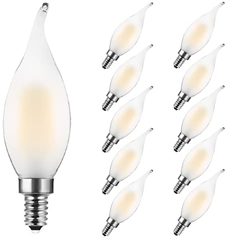 MZYOYO E14 Kerze LED Kerzenbirnen Lampe, E14 4W Classic Kerzenform Filament,ersetzt 35 Watt, 2700K Warmweiß Filament Fadenlampe,nicht dimmbar, Matt,10 Stück