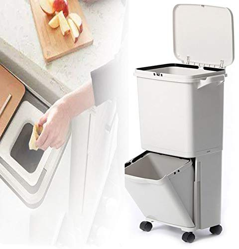 Poubelle Cuisine, Poubelle à PéDale de Recyclage avec Doubles Compartiments - Grande Capacité de DéChets De 45 L - avec Couvercle Anti-Odeur - pour DéChets de Cuisine (48,5X33,4X79cm)