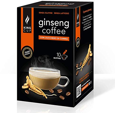 King Cup - 1 Packung mit 10 Ginseng mit Brauner Rohrzucker Lösliche Beutel, 10 Sticks von 9 Gr für Ginseng Getränk, zu Heißem 60 ml Wasser Geben, Glutenfrei und Laktosefrei