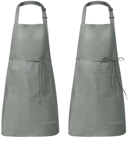 MOLENKY Delantal de Cocina Impermeable(2 Piezas), con Tira de Cuello Ajustable y 2 Bolsillos, Delantal Chefs Cocina para Cocinar/Hornear