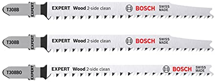 Bosch 3x Stichsägeblatt Set Expert ‘Wood 2-Side Clean‘ (für Sperrholz, Massivholz-Möbelplatte, Länge 117 mm, Professional Zubehör Stichsäge)