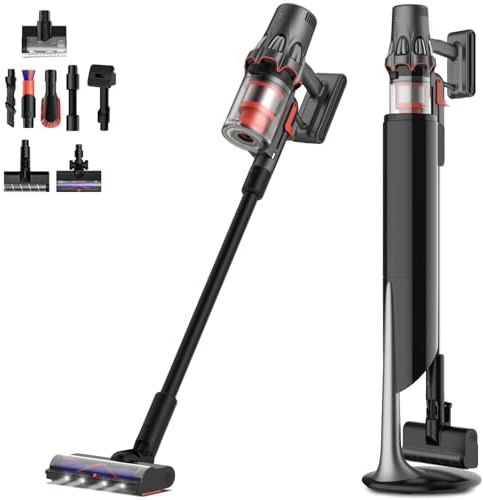 Deerma DEM-T50W Station Kabelloser Staubsauger mit Automatischer Entleerstation, 30kPa Saugkraft, 590W – Ideal für Haustierhaare und Hartböden, Gunmetal-grau