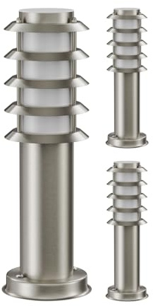 ledscom.de 3x Borne d'éclairage PORU pour l'extérieur, IP44, grille, 39cm, inox, ampoule E27 471lm incluse, blanc extra-chaud
