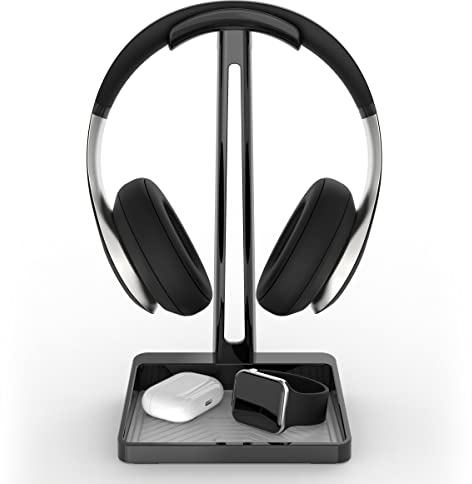 TotalMount Kopfhörerständer – Premium-Kopfhörer-Aufbewahrung und Schutz (großer Headset-Ständer mit grauer Silikonablage)