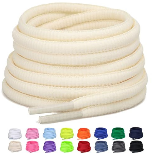 Puzeam 2 Paia Lacci Ovali per Scarpe Sportive, larghezza 6mm, Mezzi Lacci Rotondi per Sneakers, 16 Colori Stringhe per Scarpe da Corsa e Stivali - Crema 120