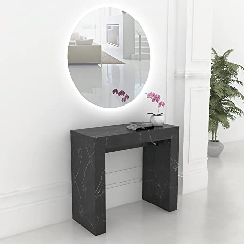 VE.CA.s.r.l. - Tavolo Consolle Allungabile Venere - In Legno Nobilitato - Con Gambe Perimetrali - Dimensioni: 90x40 cm - Altezza: 77 cm - Fino a 300 cm - Capienza 16 Persone - Colore: Marmo Nero