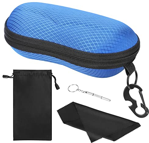 MoKo EVA Semi Hard Shell Sunglasses Case, Unisex Anti-scratch Protective Eyeglasses Storage Case Eyewear Holder with Metal Hanging Hook Mini Screwdriver for Men Women, Blue