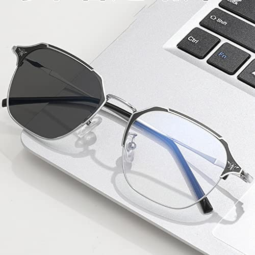 XFAK Computer Lesebrille Selbsttönende Sonnenbrille Halber Rahmen Bifokale Lesebrille Unisex Silber Metallrahmen Photochrome Lesebrillen +1.5 +2.0 (Size : +3.0)