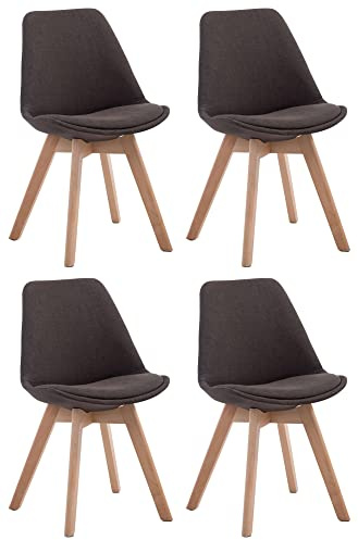 CLP 4er Set Retrostühle Borneo V2 Mit Stoffbezug Und Hochwertiger Polsterung I Lehnstühle Mit Holzgestell, Farbe:dunkelgrau, Gestell Farbe:Natur