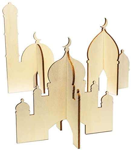Papierdrachen 3 Verschiedene Holz Moscheen zum Stecken - Ramadan Dekoration - Leichter Aufbau - Tischdekoration Eid Mubarak - naturbelassenes Holz - wiederverwendbar - Set 5
