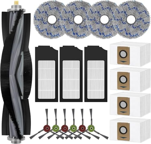 18 Stück Ersatz-Zubehör-Set für Ecovacs Deebot X1 OMNI/ X1 e OMNI/ X1 Turbo | Roboter-Staubsaugerteile, 1 Hauptbürste, 6 Seitenbürsten, 3 Hepa-Filter, 4 Wischtuch, 4 Staubbeutel