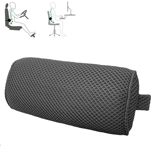 Esme L&H Lumbar Roll for Office Chair Car Seat, Breathable 3D Fabric Back Support Roll for Lower Back - D-Shape Lumbar Roll Pillow with Elastic Strap Lumbar Support Pillow for Office Chair