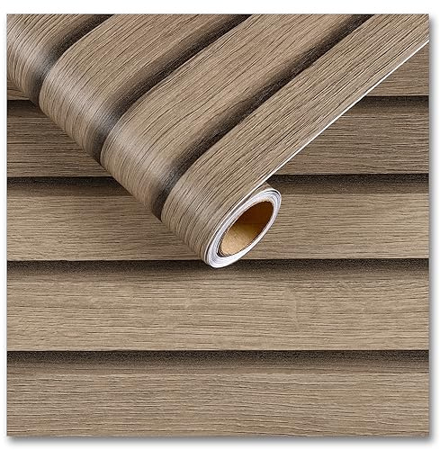 CRE8TIVE Brown Wood Slat Wallpaper Peel and Stick 12x80 Natural Wood Grain Contact Paper Waterproof Self Adhesive Wooded Stripe Wood Panel Look Wallpaper Vinyl Wrap for Kitchen Countertops Cabinets