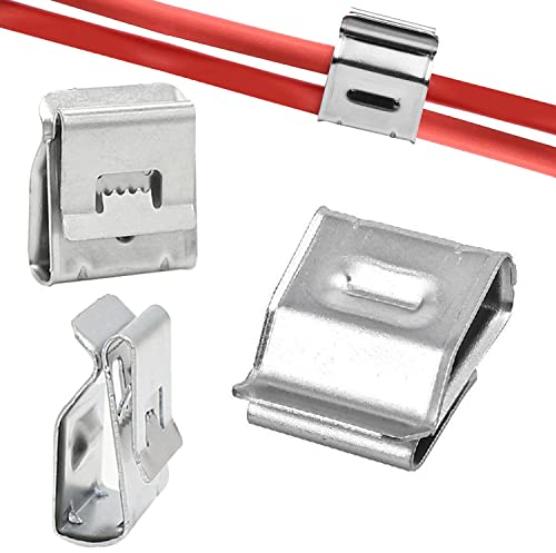 200 Stück Cable Clips Edelstahl Klemmen Set,20.8x18.2mm Solarpanel Kabelklemmen, Doppelte Linie Photovoltaik Kabelklemmen, für Elektrische Kabel Management