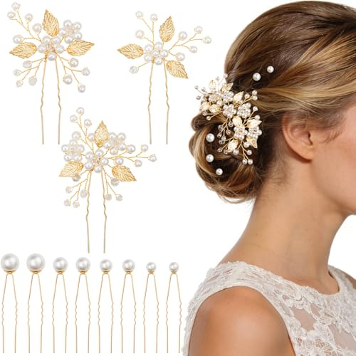 Kiiwah 11 Pcs Épingles à Cheveux de Mariage, Perle Accessoires de Cheveux de Mariée, Pince à Cheveux de Mariée Bijoux à Cheveux pour Femmes Mariée Demoiselle d'honneur Filles (Or)