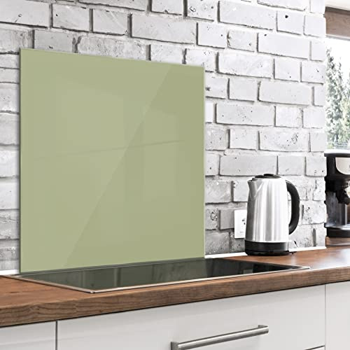 murando Glass Splashback for Kitchen 60x60 cm / 24x24 Backsplash Cooker | Protector Tempered Glass Decorative Wall Art Panel Heat Resistant Graphic Sage Green