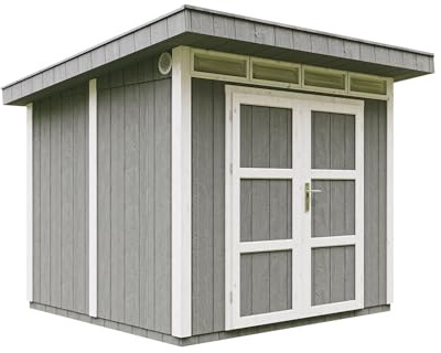 Gartenhaus Premium Qualität 5,9m² - L279xW293cm- All-Inclusive-Set mit Boden, Bitumen-Dachziegeln, Farbset- Hochwertiger Geräteschuppen aus Holzwerkstoffplatten LP Smartside - M903A Cavern Steel