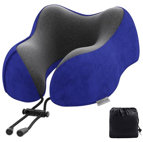 Nackenkissen Flugzeug, Reisekissen Auto Travel Pillow aus Memory Foam mit samtweichem Bezug, Nackenhörnchen Erwachsene für Reisen, Camping, Büro und Haus (Dunkelblau)