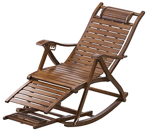 BUJOG Liegestuhl aus Holz, zusammenklappbare Sonnenliege mit einziehbarer Fußstütze, 5-Fach Verstellbarer Outdoor-Schaukelstuhl, Freizeit-Sonnenliege für Garten, Terrasse, Pool (Farbe: Stuhl + Kis