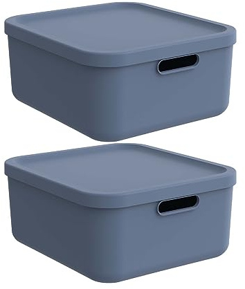 Rotho Albula Aufbewahrungsbox mit Deckel 20 L 2er-Set stapelbar in Blau | Aufbewahrungsboxen, Boxen Aufbewahrung, Kisten Aufbewahrung mit Deckel, zwei offene Griffe, nestbar bei Nichtgebrauch