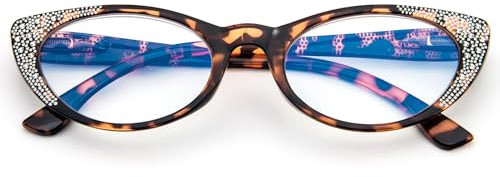 MMOWW Gafas de Lectura Ojo de Gato, Diamante incrustado Gafas de Lectura Anti - luz azul Para Mujeres y Hombres (Marrón, +2.0)