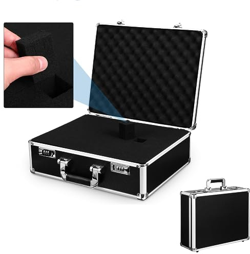 Vaguelly Lockable Aluminum Alloy Tool Case with Combination Password Lock 16.54X12.99X5.51In Portable Toolbox with Protective Sponge Interior for Secure Tool Storage in Home Garage Workshop