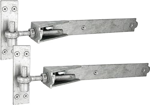 IRONTITE® Verstellbare Torscharniere, robust, 350 mm, Haken und Band für Holztore, verzinkte Haken und Bandscharniere mit Befestigungen (verzinkt), 350ADGALV