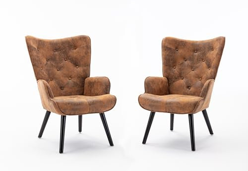 MOONMISS Samt Relaxsessel für Wohnzimmer 2er Set, Einzelsofa mit Metallbeinen, Ohrensessel Lehnstühle Fernsehsessel, B-Kaffeebraun