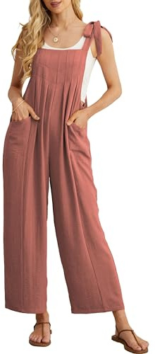 GRECERELLE Womens Summer Dungarees Jumpsuit - Casual Loose Baggy Harem Romper Sleeveless Playsuits for Women UK with Pockets, Adjustable Straps (Rust Red, XL)