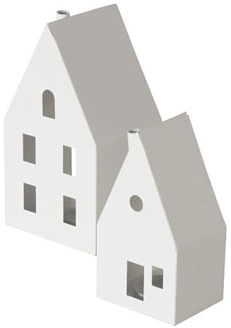 2 STK Laternen Metall Weiss grau Häuser b174 Eisen lackiert Dekohaus Windlichter Set Metallhaus 17cm und 22cm Metall Haus Laternenhaus Windlichter Häuser Aufsteller Laterne Haus