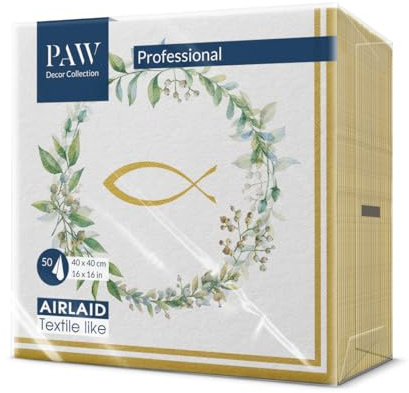 PAW - Servilletas Papel Airlaid (40 x 40 cm) I 50 Piezas I Servilletas de Tela I Perfecto para Comunión, Confirmación, Bautizo I Decoración de Mesa I Primera Comunión Peces de Oro