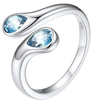 Silvora Damenring 925 Silber Funkeln Damen Ringe Silber Aquamarin Zirkonia Ehering Verlobungsring 2mm breit Offenes Toi Et Moi Geburtsstein Fingerring für Valentinstag Muttertag