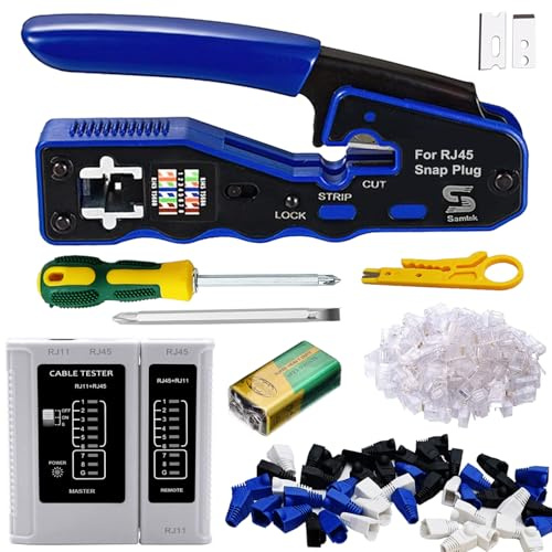 RJ45 Ethernet Pass Through Network Tool Kit, Network Cable Tools | Ethernet Connectors RJ11 Cable Tester Punch Down Tool Set Cable Cutter Stripper Crimper for RJ45 CAT5 Cat6 CAT7 + Screwdriver
