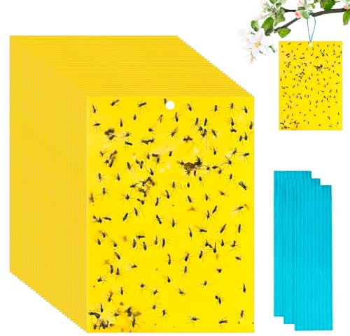 Yellow Sticky Fly Traps 30 Pack | Dual-Sided Adhesive for Fruit Flies, Mosquitoes, Fungus Gnats | 15x20cm Indoor/Outdoor Insect Catcher | Non-Toxic Fly Control Paper for Plants & Home Use
