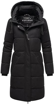 Navahoo Damen Winterjacke (S-3XL) - abnehmbare Kapuze, Wasserabweisend, teils mit Fleece, seitliche Gehschlitze, Steppjacke, Warme Jacke Frauen - N028 (L, Schwarz)