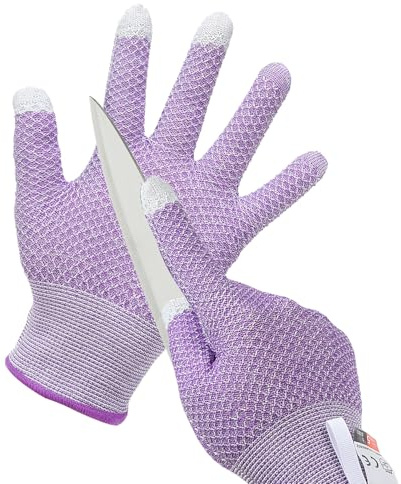 PATIKIL Cut Resistant Gloves, Touchscreen Level 5 Protection Cutting Gloves Anti Cut Kitchen Work Glove for Mandolin Slicing Oyster Shucking Whittling Wood Carving, Purple, Large
