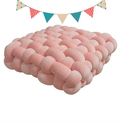 PromCaeruyn Kuschelkissen Quadratisches Knotenkissen Bodenkissen Dekokissen für Büro Schlafzimmer Wohnzimmer Wohnheim Auto Knoten Handgemachtes Kissen(Pink,33 * 33 * 12cm)