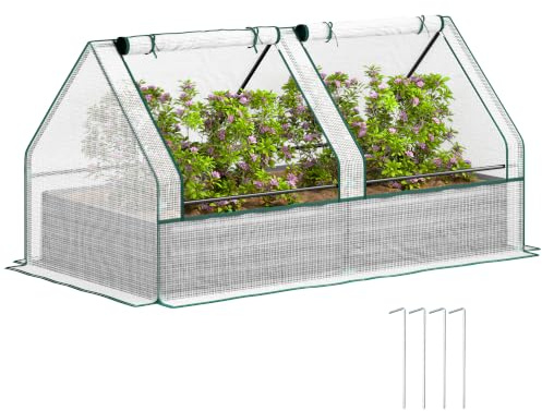 Outsunny Hochbeet mit Mini-Gewächshaus, Weiß und Dunkelgrau | Metall Pflanzkasten, für Kräuter und Gemüse, Terrasse Garten Balkon