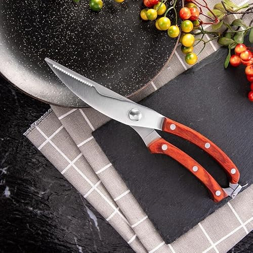 Kitchen Scissors, Kitchen Scissors Knife Stainless Steel Heavy Duty Poultry Shears for Cutting Meat Fish Chicken Bone Wood Handle