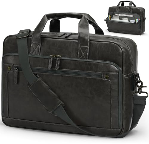 RAINSMORE Borsa Lavoro Uomo Pelle PU Borsa Porta PC 16 Pollici Impermeabile Vintage Borse Tracolla Computer Valigetta pe Università Insegnanti