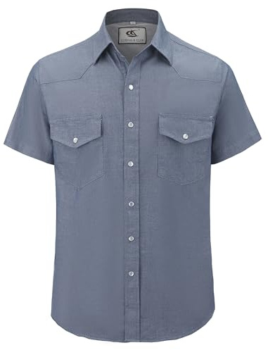 Dctop jeansskjorta för män, kortärmad denim, normal passform, fritidsskjortor, normal passform, cowboystil, skjorta med fickor, Vitblå 4#, XXL
