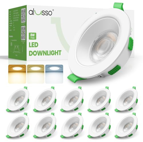 ALUSSO LED Spot Empotrable 230V Regulable 68mm Anti Deslumbramiento, Focos para Techo 3WT 4W 6W 8W, 3CCT 3000K 4000K 6500K, Luz Empotrada IP44 para Baño Cocina Salón, Blanco, Pack de 10