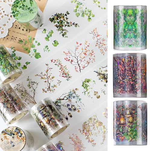 DabbOo 3 rotoli di scrapbooking stickers Washi Tape Scrapbooking PET Plant Washi Tape Stickers Adesivi Fogli Decorativo con Fiori Adatti per album, bullet journal, diari, ecc