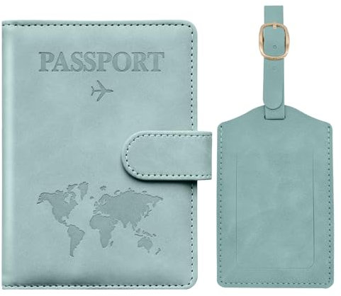 Toctax Reisepasshülle und Kofferanhänger Set, Passport Hülle mit RFID-Blocker, Reisepass Organizer, Reisepass Hülle für Damen und Herren, Passport Cover für Travel Essentials (Hellblau)