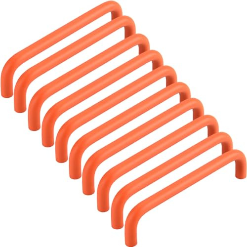 ZESLIV Set med 10 möbelhandtag, kökshandtag i aluminium för garderob, avstånd mellan borrhål 128 mm, orange lådhandtag med skruvar för barnrumsgarderob
