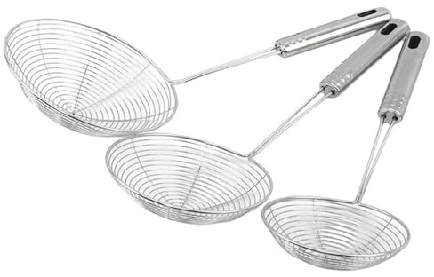 Colino a ragno in acciaio inox massiccio a forma di ragno, mestolo in acciaio inox, utensile da cucina per patatine fritte e pesce (31 x 11 cm)