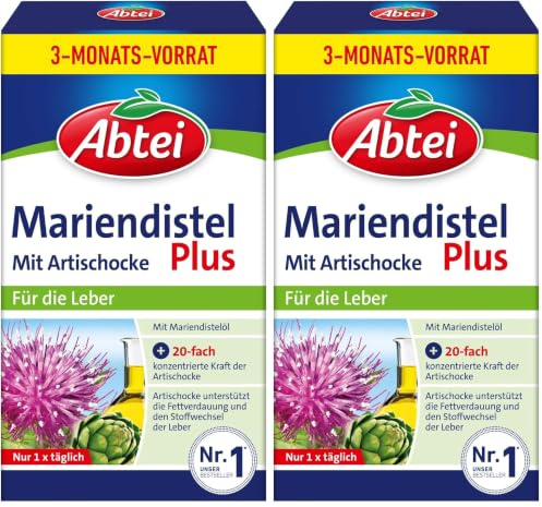 Abtei Mariendistel Plus mit Artischocke – Unterstützung der Lebergesundheit und der Fettverdauung - Natürlich wirksam – Glutenfrei, Laktosefrei – Vorratspackung – 90 Kapseln für 3 Monate