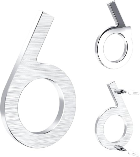 Yafimea numero civico esterno argento 12,5 cm – In alluminio massiccio con superficie spazzolata, adesivo o con viti, impermeabile – Per porta, muro, cancello, recinzione (6/9)